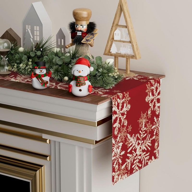 XCHI Red Snowflakes Winter Christmas Xmas Table Runner Table Decoration for Home Kitchen Dining Holiday Decor 13x120 Inch - Image 3